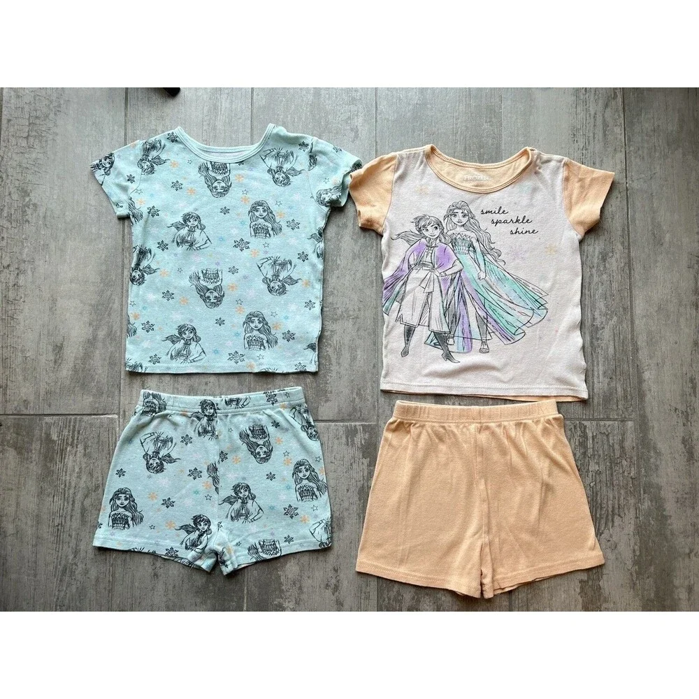 Disney Frozen Girls Pajamas 4 Piece Elsa Anna Cotton Pjs Pajamas Sleep Set 8